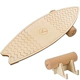 valuents Balance Board aus Holz in Surfboard Form inkl. Rolle für Neuromuscular...