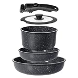 GiPP Keramik Topfset mit Abnehmbarer Griff, 5-Teilig Topf und Pfannenset mit...