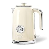 Wiltal Wasserkocher [1,7L, 2200W], Retro Creme, Edelstahl, Toaster Wasserkocher...