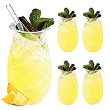WIYETY 4er Set Ananas Gläser: 400ml Klares Cocktailbecher mit Ananas-Relief,...