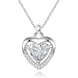 EXGOX Silber Kette Dame Silber Herz Halsketten 925 Sterling Silber Kristall Herz...