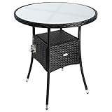 Casaria® Polyrattan Gartentisch 60cm Rund 5mm Sicherheitsglas Höhenverstellbar...