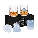 Whisky Gläser, 4er Set (2 Kristallgläser, 2 große Eiskugelformen) in...