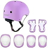 Skateboard Helm Kinder, COOLGOEU 7 in 1 Protektorenset Kinder mit Knieschoner,...