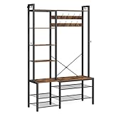 VASAGLE Garderobenständer mit Schuhbank, Garderobe, 5 Regalebenen aus...