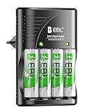 EBL Akku Ladegerät für AA AAA 9V Akku, Plug Charger mit 4x AA Akku 2800mAh,...