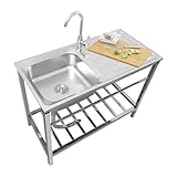 Freistehendes Nutzbecken, Edelstahl 304, Einbecken-Küchenspüle mit Warm- und...
