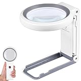 KIBTOY Lupe mit Licht und Ständer, Echte Glaslinsen, 18 LEDs Faltbare Leselupe,...