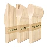 150 Pack Wegwerf-hölzernes Besteck-Set, umweltfreundliche 50 Löffel 50 Gabeln...