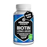 Biotin hochdosiert 10.000 mcg + Selen + Zink für Haarwuchs, Haut & Nägel, 365...