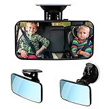 Spiegel Auto Baby Rückbank mit Clips & Saugnapf, Gebogener Spiegel, Großes...
