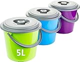 2friends Eimer mit Deckel 5l, 3er Set Putzeimer Haushalteimer Kunststoff...