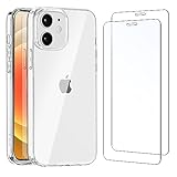 NEW'C Hülle für iPhone 12 Mini Ultra Transparent Silikon Weiches TPU Gel und 2...