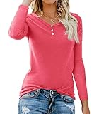 Lantch Langarmshirt Damen Baumwolle Basic V-Ausschnitt Herbst Shirt Langarm...