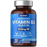 Vitamin B3 Niacin 500mg | 500 mg x 90 vegane Kapseln | Hochdosiert Nicotinamid |...