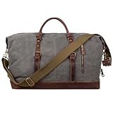 S-ZONE Reisetasche 60L Vintage Canvas Crazy Horse Leder Trim Unisex Handgepäck...