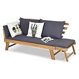 GOPLUS Gartenbank Holz, Gartensofa mit Liegefunktion, 2-3 Sitzer Holzbank mit...