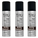 Tru Haarverdichter Spray Dunkelbraun - 3x100 ml Haarauffüller, kaschiert...