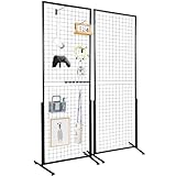 VEVOR Gitter-Wandpaneele 2 Packungen Draht-Gitterwand-Präsentationsregale mit T-Boden, doppelseitige Gitterwandpaneele für Kunsthandwerksshows, Einzelhandelsdisplay mit zusätzlichen Clips und Haken