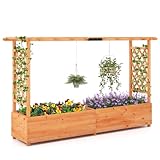 GOPLUS Hochbeet mit Rankgitter, Blumenkasten mit hängendem Dach &...