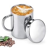 Isolierte Edelstahl-Kaffeetasse, doppelwandige Camping-Tasse mit Deckel und...