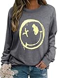 WIEIYM Damen Sweatshirt Langarmshirt Drucken Rundhals Pullover Herbst Winter...