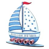 BETESSIN Taufgeschenke Jungen Blau - Alles Liebe zur Taufe - Holz Boot mit Basis...