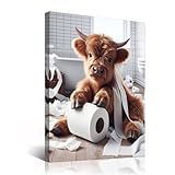 Gerahmte lustige Badezimmer-Dekoration, Wandkunst, Hochlandkuh in Toliet-Papier,...