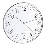 TFA Dostmann Analoge Wanduhr Funk, hohe Genauigkeit, Funkuhr, weiß/silber,...