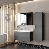 KAREN banyo Badezimmermöbel Set Lara 100 Anthrazit | Keramikwaschbecken |...