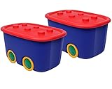 Ondis24 2er Set Spielzeugkiste Schatztruhe Aufbewahrungskiste - Funny - 46 Liter...
