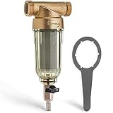 iSpring WSP-100 1' Rückspülfilter Wasserfilter Filter, Wiederverwendbarer Spin-Down-Sedimentwasserfilter, Vorfilter für Brunnenwasserschlauch, G 1' - 3/4', 100Mikron