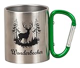 2 Stück Outdoorbecher mit Karabiner grün Metall 200ml Wanderbecher Tasse...