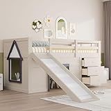 Merax Kinderbett 90x200 Funktionsbett Kinder Hochbett mit Rutsche, Stauraum,...