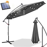 Daromigo Sonnenschirm LED Solar 350 cm Grau mit Kurbel| Alu Ampelschirm mit...