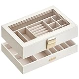 SONGMICS Schmuckkästchen 2 Ebenen, Schmucktablett stapelbar, Schmuckkasten...