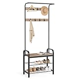VASAGLE Garderobenständer, Garderobe, mit Schuhbank, 4-in-1 Design, 9...
