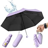 UHETLET Lila Kompakter Regenschirm Sturmfest mit 8 Rippen Taschenschirm Mini...