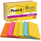 Post-it Super Sticky Notes, Packung mit 6 Blöcken, 90 Blatt pro Block, 76 mm x...
