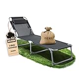 BigDean Sonnenliege klappbar mit Kopfkissen extra hoch dunkelgrau 150 kg...