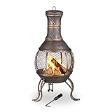 Relaxdays, Bronze Aztekenofen, Schürhaken, Holzrost, Funkenschutzgitter,...
