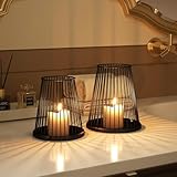 Alsonerbay Kerzenständer Schwarz Kerzenhalter Stumpenkerzen 2er Set, Windlicht...
