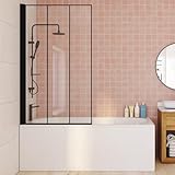 IDMarket - Badewannenabtrennung, 1 Klappe, 80 x 140 cm, Siebdruck, Glasoptik,...