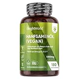 Hanfsamenöl Vegan Softgels - Reich an Omega 3, 6 & 9-180 Weichkapseln - 1000mg...