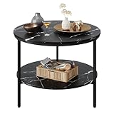 WLIVE Couchtisch Rund, Wohnzimmertisch Holz mit 2 Ebenen, Sofatisch mit viel...