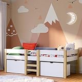 Bellabino Aspy Kinderbett 90x200 cm – Hochbett mit 2 Schubladen,...