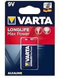 VARTA Batterien 9V Blockbatterie, 1 Stück, Longlife Max Power, Alkaline, für...