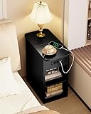 IRONCK Nachttisch schmal, Beistelltisch mit Steckdose 2 AC, 1 USB+1 Type...