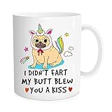 Lustige Kaffeetasse mit Aufschrift „I didn't fart my butt blew you a kiss“,...