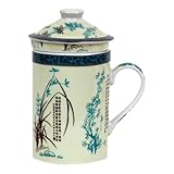 Keramik Teetasse mit Deckel + Sieb für Losen Tee mit Chinesischem Motiv,...